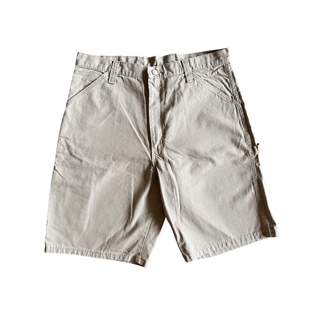 Wrangler Utility Pants Mens 34 Beige Cotton Canvas Workwear Cargo Zip Pocket